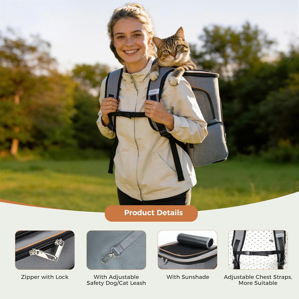 Pet Carrier Backpack Expandable Cat Backpack Carrier for Small Dogs Large Cats Puppies, Dog Backpack Carrier for Hiking Travel Outdoor Hold Pets up to 20 25 Lbs, Grey