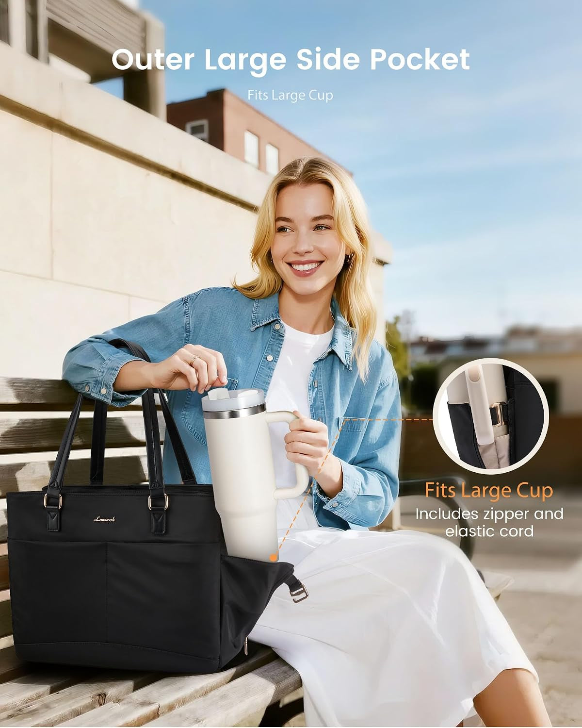 Laptop Tote Bag for Women with 3 Separate Pocket Work Bag with Large Cup Holder Computer Briefcase for Teacher Nurse