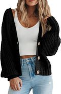 Women'S Chunky Knit Open Front Cardigan Sweaters Fall Outfits | V Neck Button Loose Short Cardigan Outerwear Coats, Slouchy Drop Shoulder Loose Cute Sweaters, Fall Clothes for Work & Office