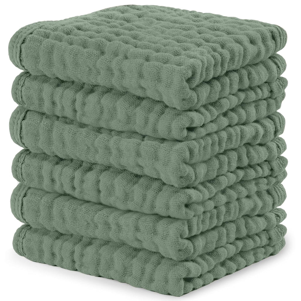 Muslin Baby Washcloths 10"X10" 6 Pk - Fern