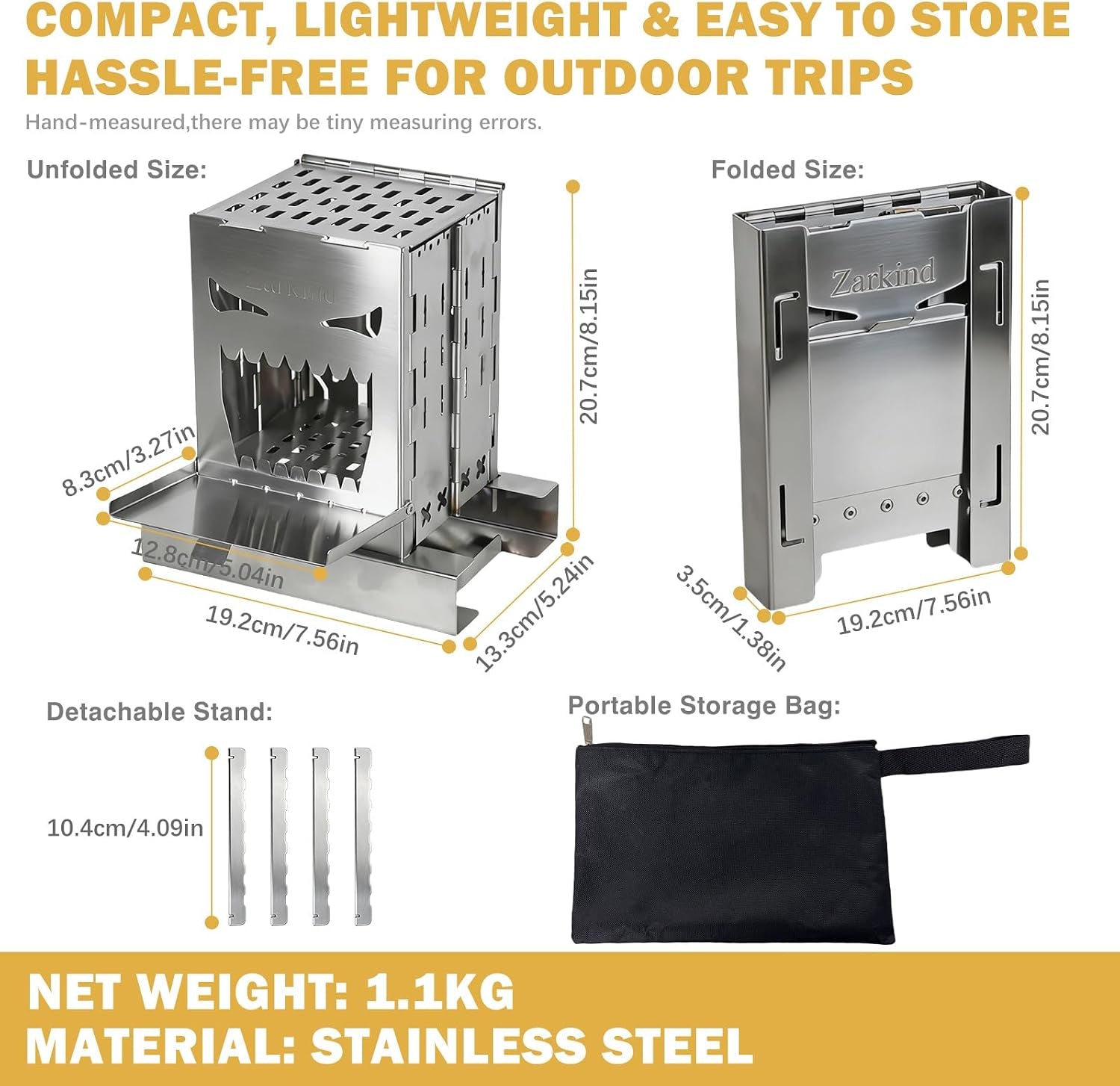 Survival Stove for Camping Cooking, Portable Wood Burning Stove, Stable Stainless Steel Foldable Camp Stove, Emergency Outdoor Cooking Stove No Gas Required, Compact Bushcraft Stove