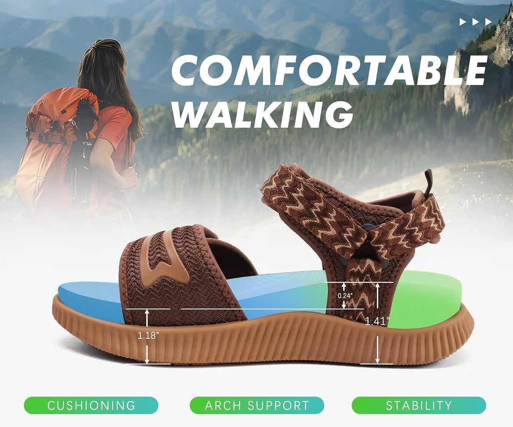 Womens Orthopedic Walking Sandals Ladies Recovery Sport Thick Athletic Cushion Outdoor Hiking Water Sandles Adjustable Strap Sandals with Comfortable Plantar Fasciitis Arch Support