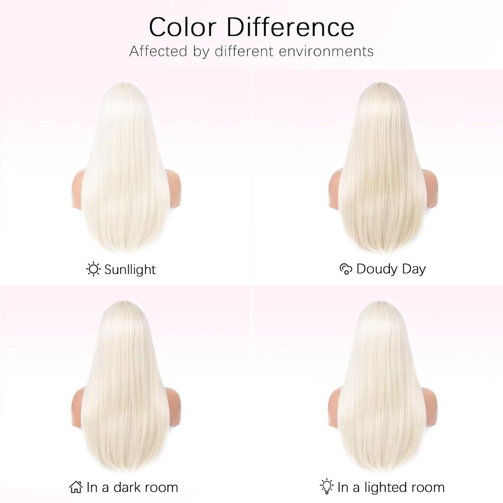 Platinum Blonde Wig with Bangs 24Inch Long Straight Wigs for Women | Natural Looking Synthetic Wig,Suitable for Daily Wear,Party,Halloween and Cosplay,Beginner-Friendly,Lightweight and Soft
