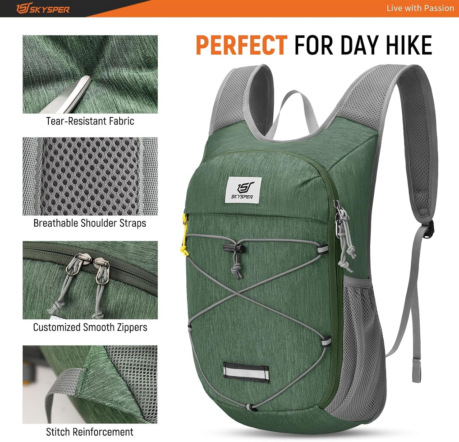 Foldable Hiking Backpack - 10L/15L Small Lightweight Daypack Breathable Travel Backpacks