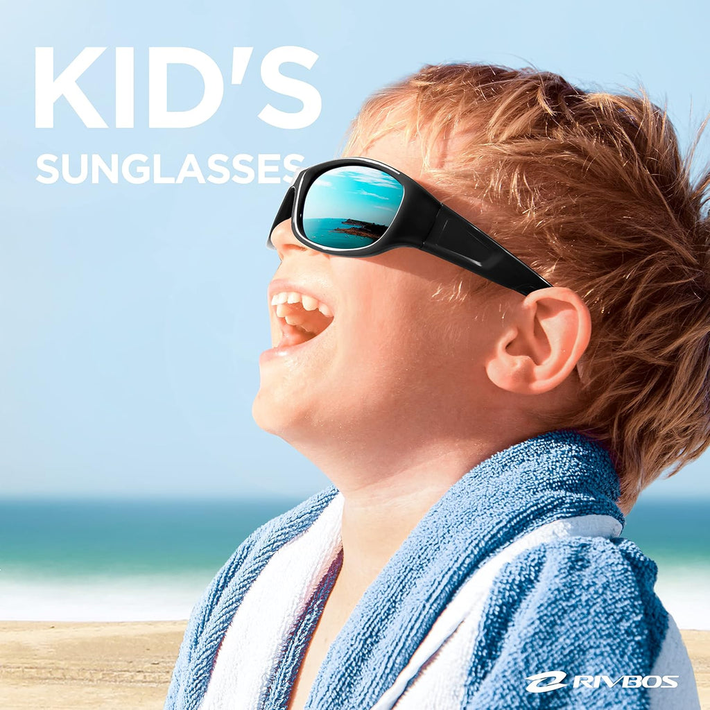 Kids Sunglasses Polarized UV Protection Flexible Rubber Glasses Shades with Strap for Boys Girls RBK037