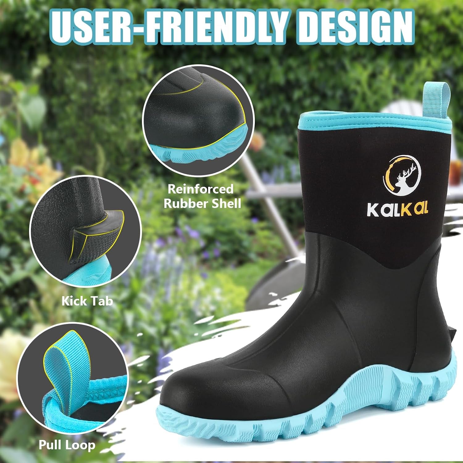 Rubber Boots for Women, Waterproof Mid Calf Women Rain Boots with Steel Shank, 6Mm Neoprene Insulated Rubber Garden Boots for Women Mud Working Farming Fishing