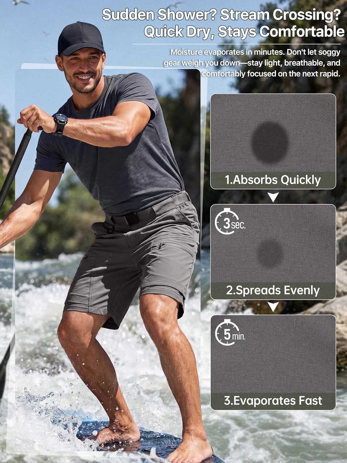 Men'S Cargo Hiking Shorts with Belt | Quick Dry, Lightweight, Durable, Waterproof, Multi Pockets, for Outdoor Tactical Work