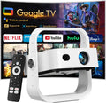 Projector Built-In Google Tv/Apps 4K AI Auto Focus, Voice Control | 3000 Bright, Google TV and 10,000+ Apps. Wifi 6 & Bluetooth 5.0, Portable Proyector for Bedroom/Ceiling/Camping/Ps5/Switch