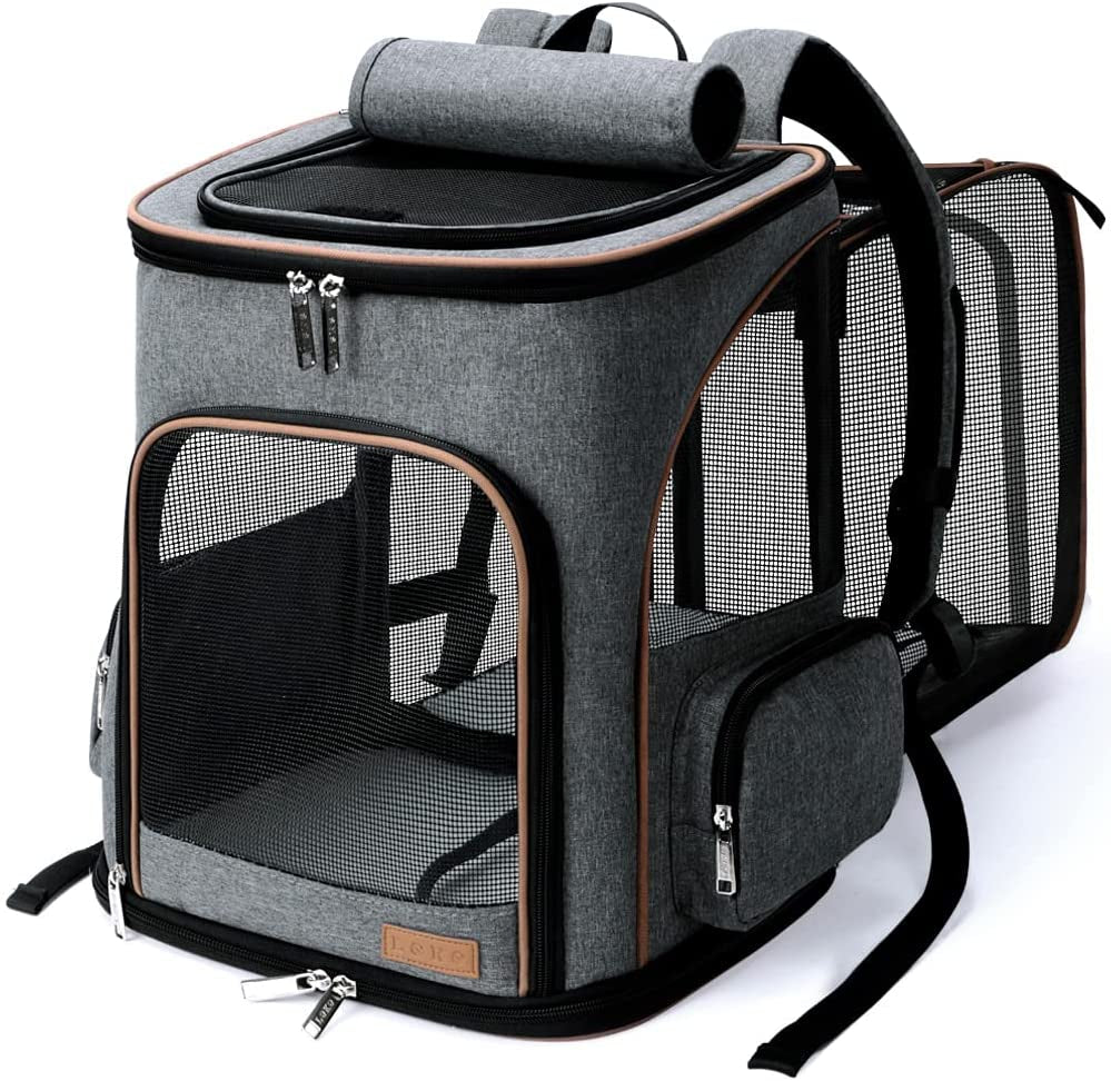 Pet Carrier Backpack Expandable Cat Backpack Carrier for Small Dogs Large Cats Puppies, Dog Backpack Carrier for Hiking Travel Outdoor Hold Pets up to 20 25 Lbs, Grey