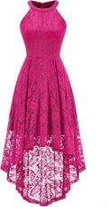 Women Halter Lace Hi Lo Wedding Guest Cocktail Formal Dress | Bridesmaid Wedding Dresses,Sleeveless,Halter Top Neckline,High Low Hem,Elegant a Line Design,Soft Floral Lace Party Dress