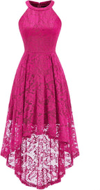 Women Halter Lace Hi Lo Wedding Guest Cocktail Formal Dress | Bridesmaid Wedding Dresses,Sleeveless,Halter Top Neckline,High Low Hem,Elegant a Line Design,Soft Floral Lace Party Dress