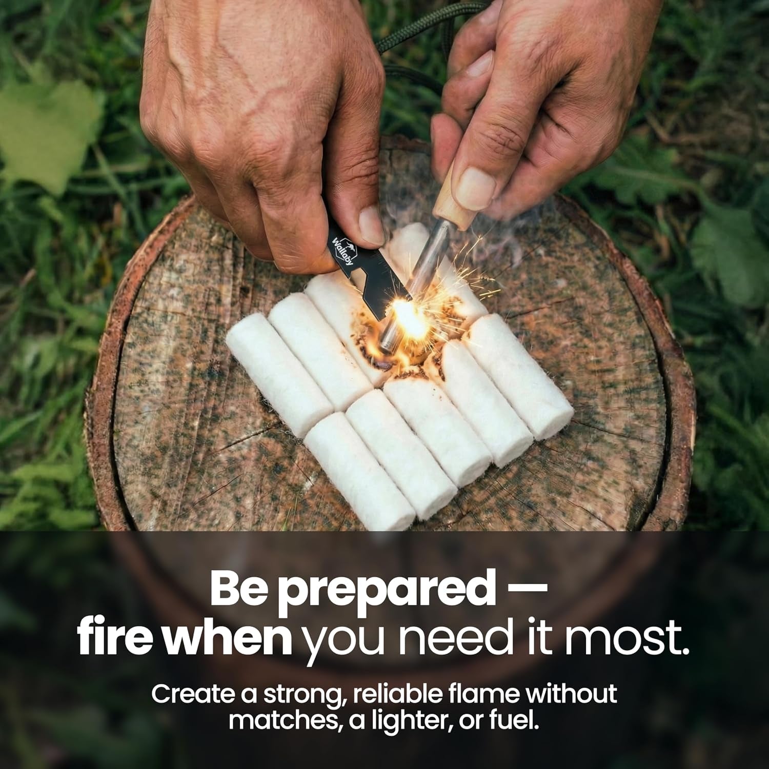 Fire Starter Kit - 33 Waterproof Plugs in Metal Tin + Flint Rod Striker Multi-Tool, Pocket Survival Guide, Airtight Mylar Storage Bag – Camping, Emergency, Grill, Fire Pit