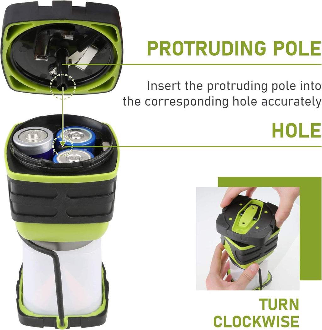 LED Camping Lantern, Battery Powered Bright LED Lantern with 1000LM, IPX4 Waterproof Tent Light, Perfect Camping Flashlight for Hiking, Camping, Hurricane, Emergency, Survival Kits, Home