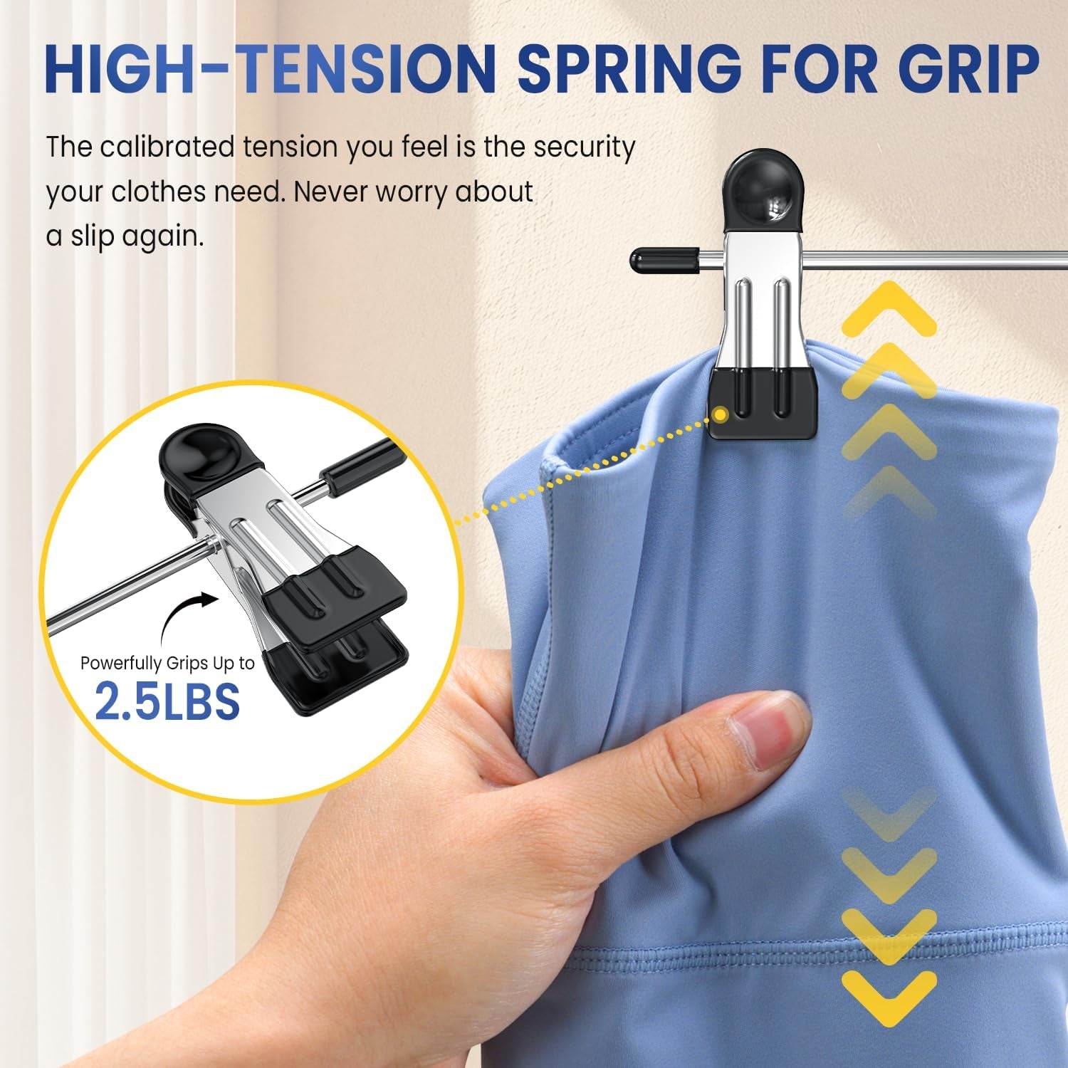 Skirt Pants Hangers with Clips Space Saving Hanging Closet Organizer 6 Tiers Hanger with 360° Swivel Hook, Finger-Safe Design- College Dorm Room Apartment Essentials 1-Pack