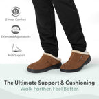Asheville Orthopedic Men House Slippers | Hands Free, Adjustable, Slip-On Faux Fur Supportive House Shoes with Arch Support, Comfortable Cushioning, Wide Toe Box