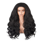Wavy Half Wig, 3 in 1 Drawstring Seamless Wave Half Wigs for Black Women, Glueless Clip-In & Flip-Over Synthetic Wig, Black-1 26 Inch