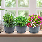 10 Inch Flower Pots Planters for Outdoor Indoor, 3 Pack Plastic Plant Pots with Drainage Hole & Tray, Modern Decorative Garden Pot with Saucer, Planters for House (Gray)