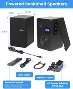 Active Bookshelf Speakers, 80W Powered Vinyl Record Player Speakers with 4 Inch Woofer, Turntable Speakers with Optical/Arc/Rca/Aux/Bt Input, Home Stereo Speakers Wired for TV Desktop PC
