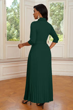 Womens Maxi Dress 3/4 Sleeve Button down Pleated Church Work Dress | Business Casual Lapel Neck Work Dress with Pockets/ Elegant Tie Waist Wedding Guest Dress with Belt/ Solid Color