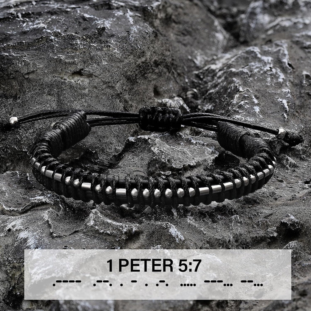 Fathers Day Gift, Gifts for Men Morse Code Bracelets for Men 2026 Graduation Gifts Mens Bracelet for Him Boyfriend Husband Leather Bracelet Motivational Birthday Jewelry Stocking Stuffers