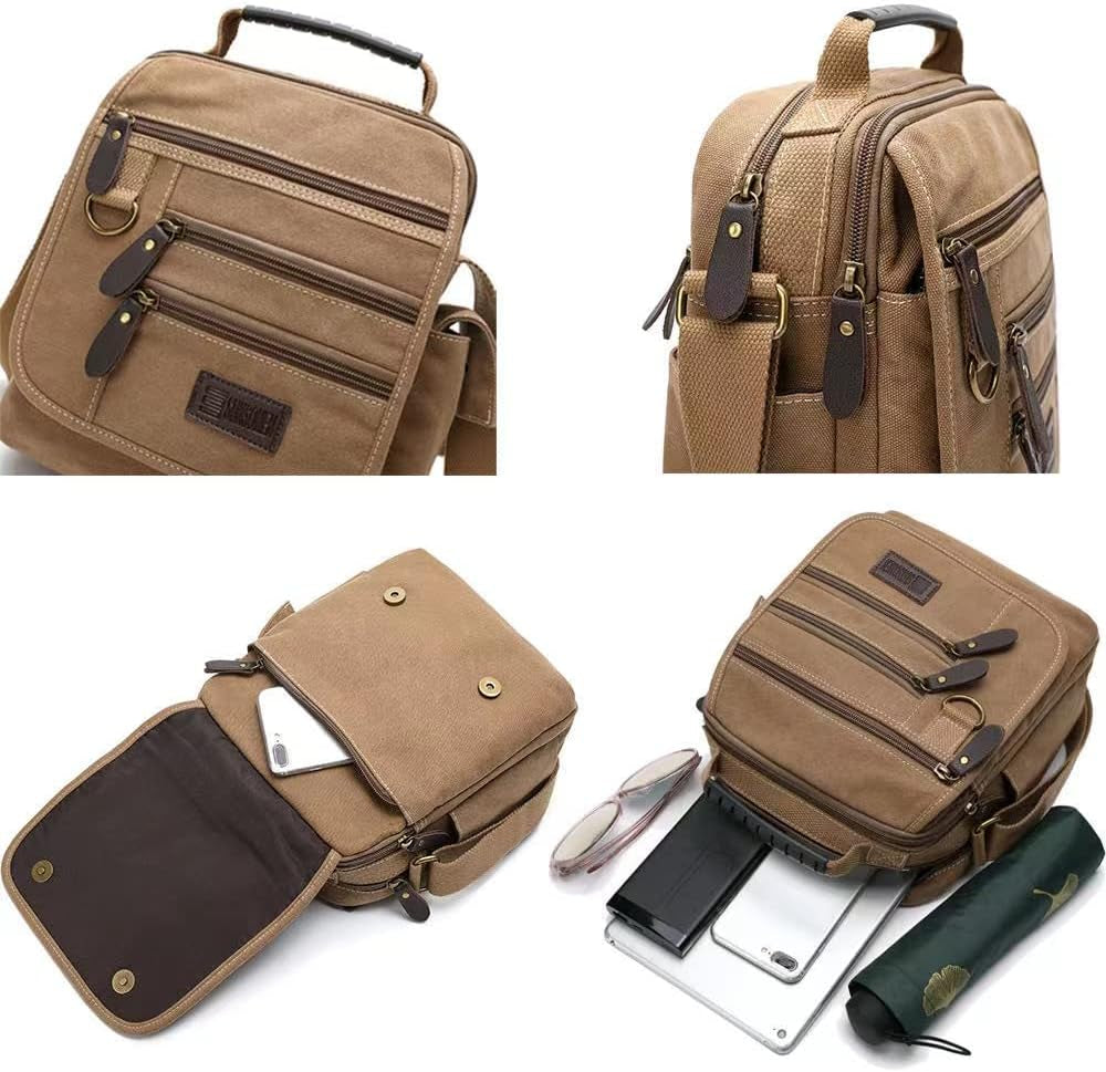 Mens Bag Canvas Shoulder Bag Small Messenger Crossbody Bag Work Bag Vintage Multi-Function