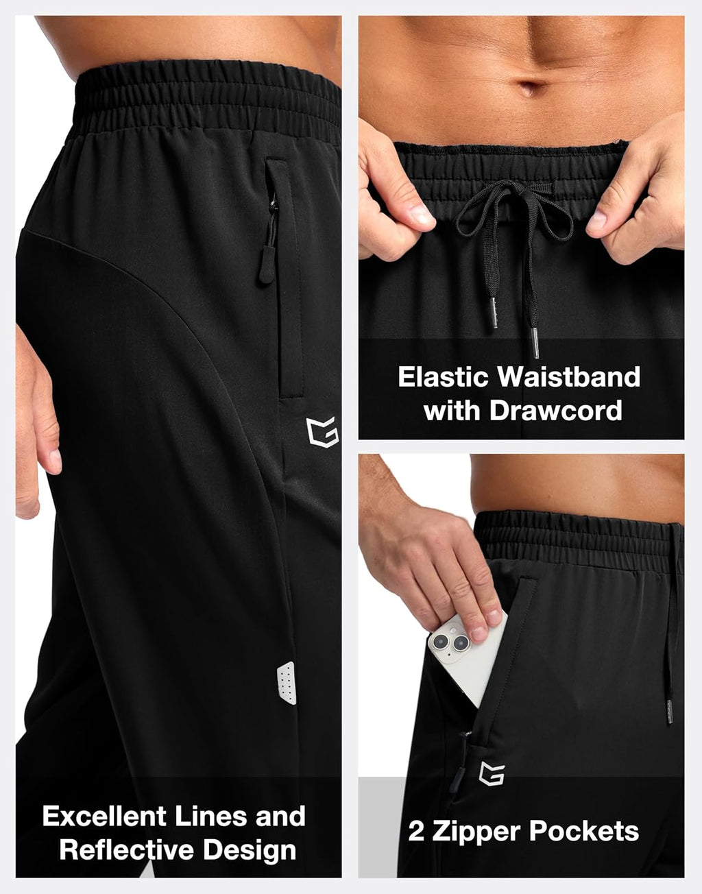 Men'S Joggers with Zipper Pockets Lightweight Athletic Workout Pants Quick Dry Sweatpants for Men Running Hiking
