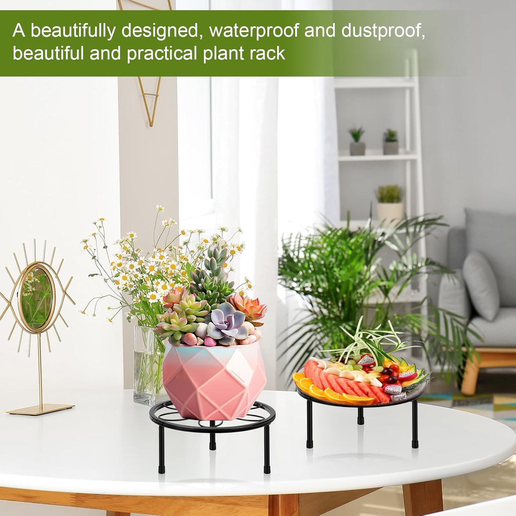 2 Pack 7.8" Metal Plant Stand Indoor , Black Plant Stands Outdoor, Rustproof round Heavy Duty Flower Pot Stand, Potted Plant Holder for Garden Home