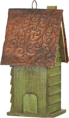 12" H Green Hanging Distressed Solid Wood Garden Bird House Decorative Birdhouse