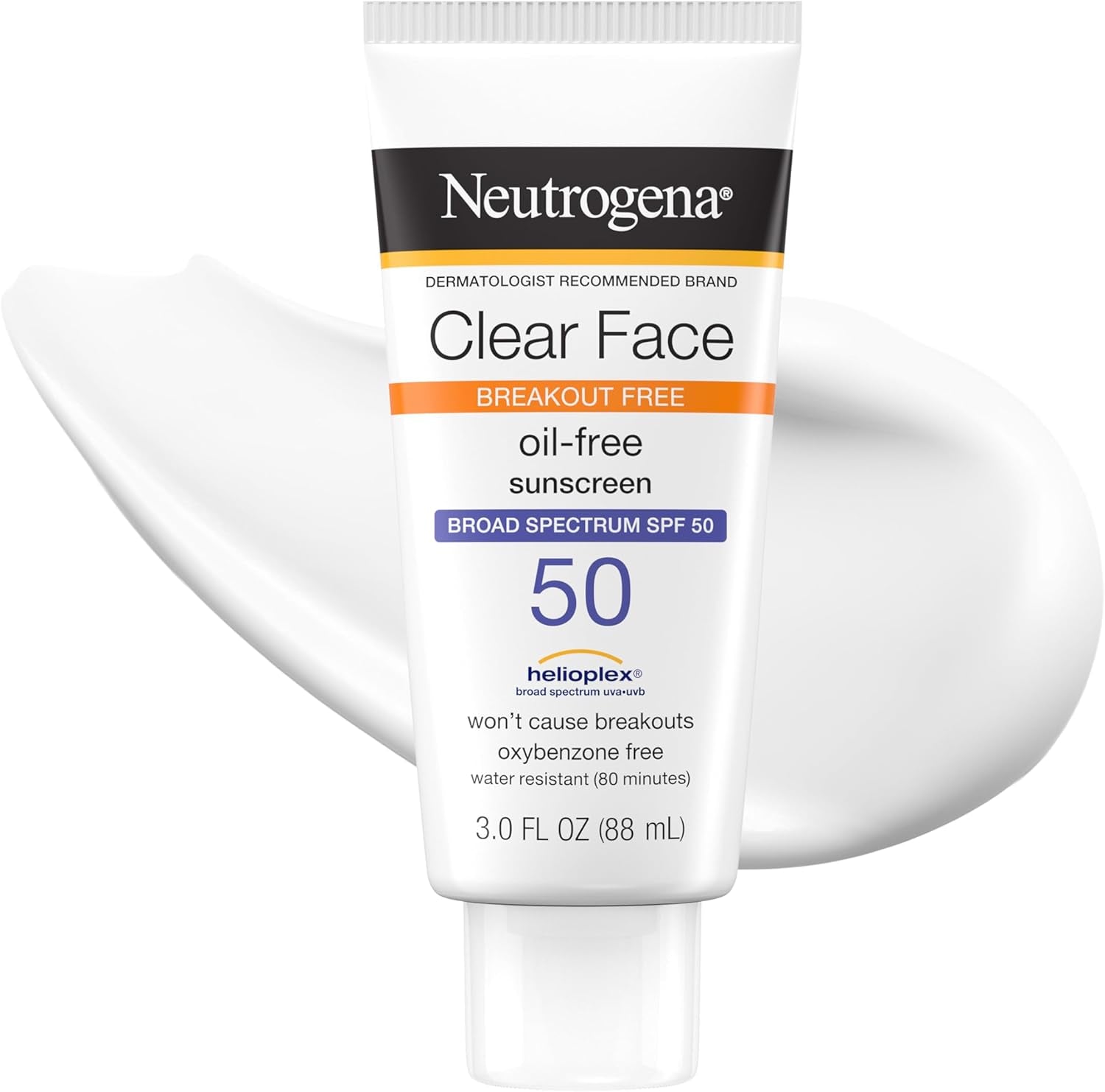 Neutrogena Clear Face Sunscreen Lotion SPF 50, 3 Fl. Oz | for Acne-Prone Skin, Broad Spectrum UVA/UVB Protection, Fragrance-Free, Oxybenzone-Free, Water-Resistant