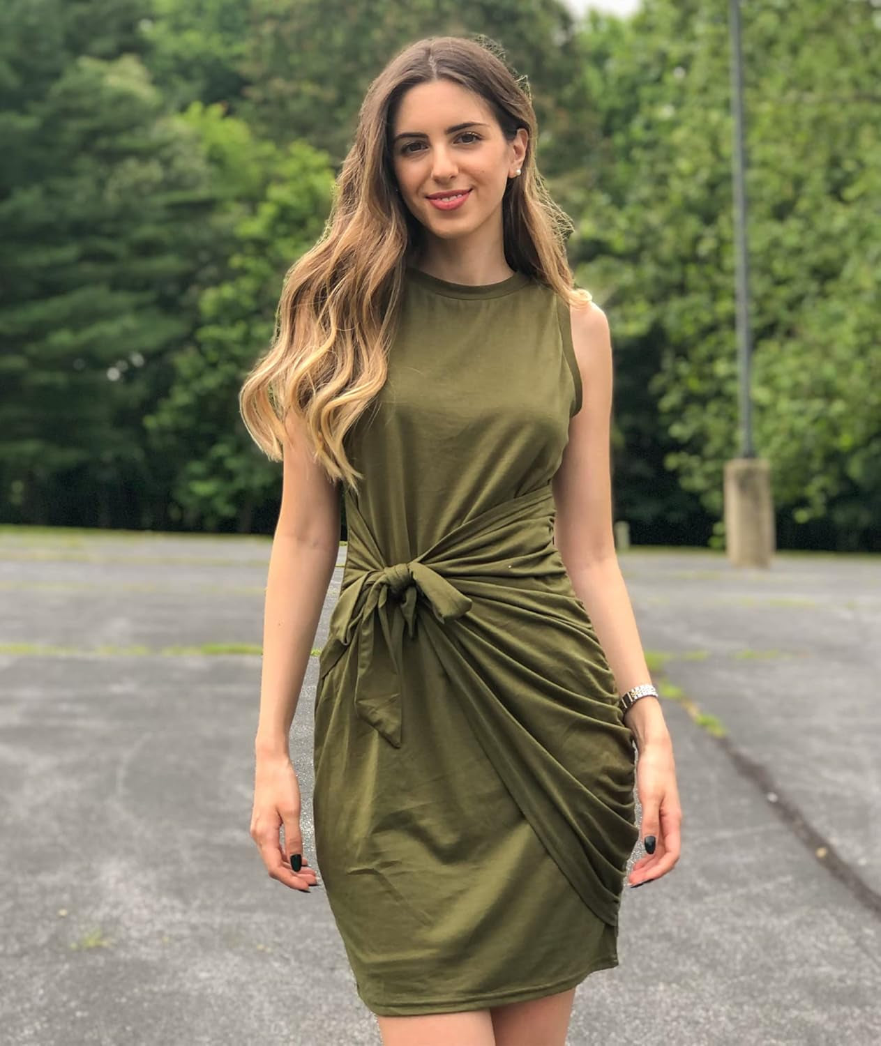 Summer Dresses for Women 2026 Casual Sleeveless Mini Dress | T Shirt Dress,Wrap,Solid,Bodycon,Ruched,Spring,Tie Waist Short Dress,Party,Night Out,Prom,Date,Homecoming,Summer Clothes