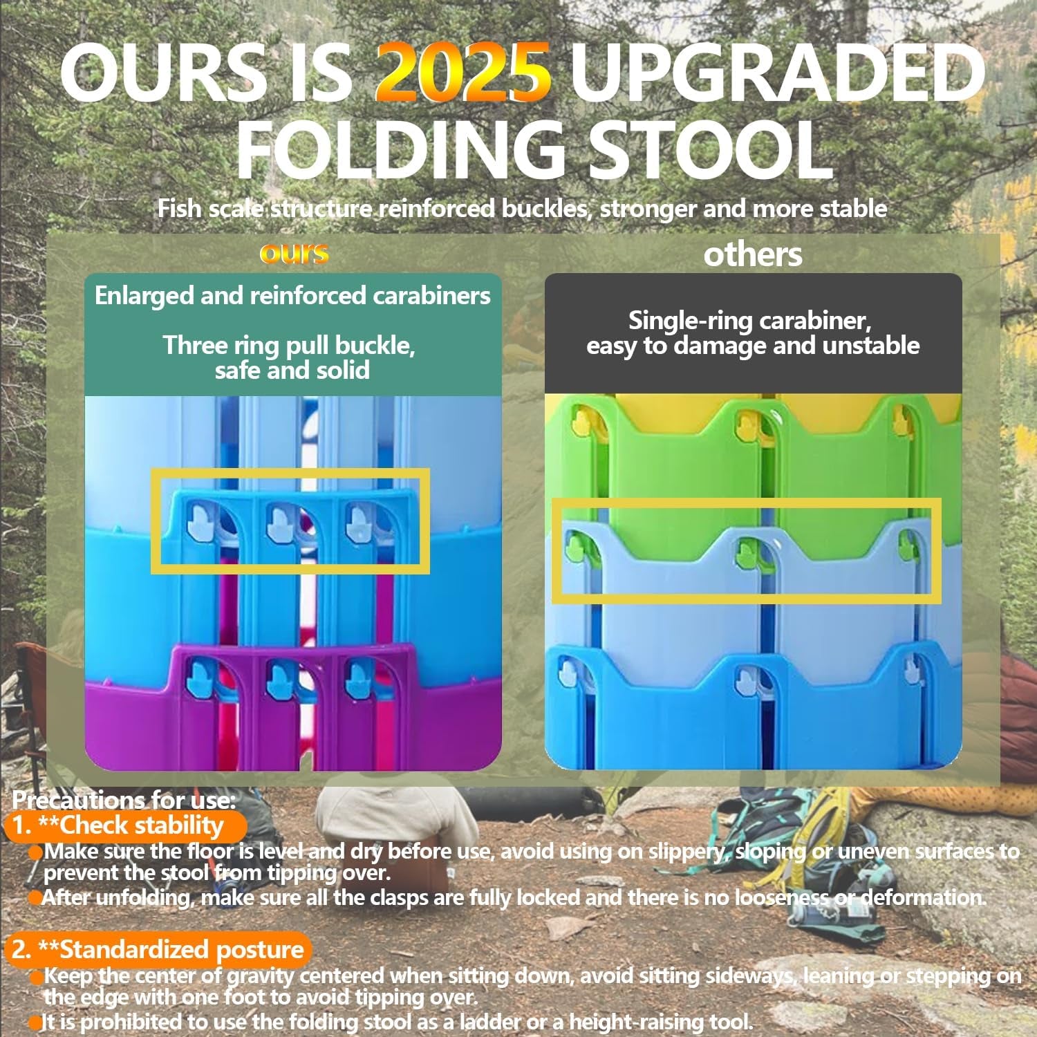 2025 Collapsible Stool Chair, Max 660Lb Upgraded Folding Stool, Lightweight, Sturdy, Adjustable, Portable, Foldable Seat Stools for Outdoor Camping Fishing Hiking BBQ