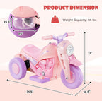 Kids Motorcycle, 6V Electric Ride on Car with Automatic Bubble Function, Foot Pedal, Headlight, Music, 3 Anti-Skip Wheels Vehicle for Children, Toddler Ages 3+ (Violet)