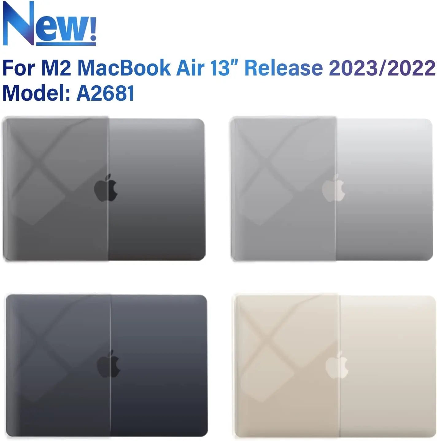 Compatible with 2024 2023 2022 Macbook Air 13 Inch Case M3 A3113 M2 A2681, Hardshell Case & Keyboardcover & Screenfilm & Type-C Adapter for Mac Air 13.6, Crystal Clear, AT13-KK-CYCL+2TC
