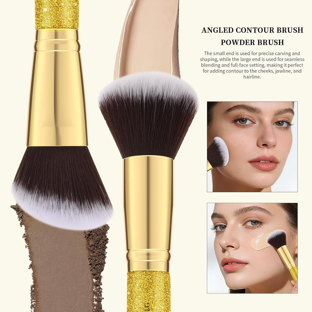 Double Ended Makeup Brushes | 2Pcs Dual-Ended Cream + Powder Brush,Makeup Brush for Creating a Gorgeous, Airbrushed-Looking Complexion