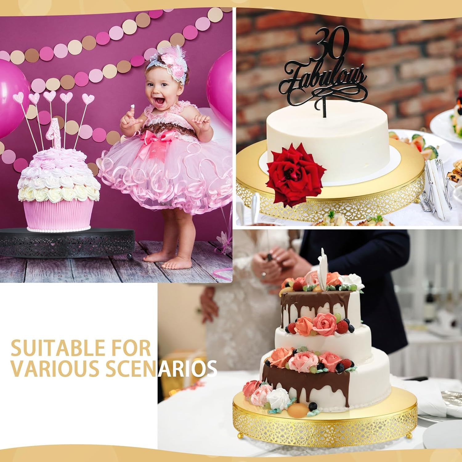 Cake Stand 16 Inch round Metal Cupcake Dessert Wedding Cake Stand Cookies Display Holder Fruit Serving Tray for Table Wedding Birthday Anniversary Party(Gold)