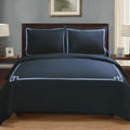 Miller Cotton 300 TC Duvet Cover Set, Soft Comforter Covers, Bedroom Essentials, Coastal Striped, Includes 1 Duvet Cover with Button Closure, 2 Pillow Shams, Full/Queen, Navy Blue - Navy Blue