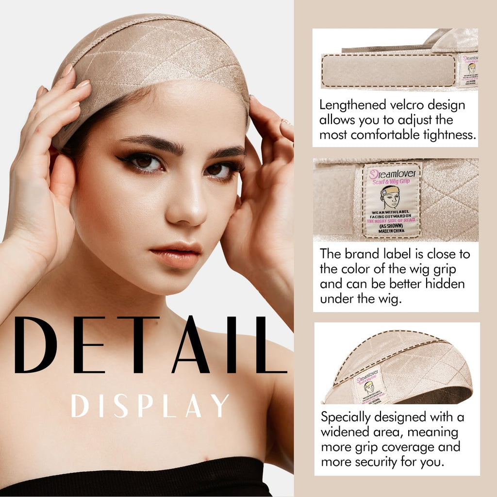 Wide Wig Grip Band for Lace Front Wigs, Velvet Wig Grip Band with Adjustable Hook & Loop Fastener, Nude, 1 Pieces