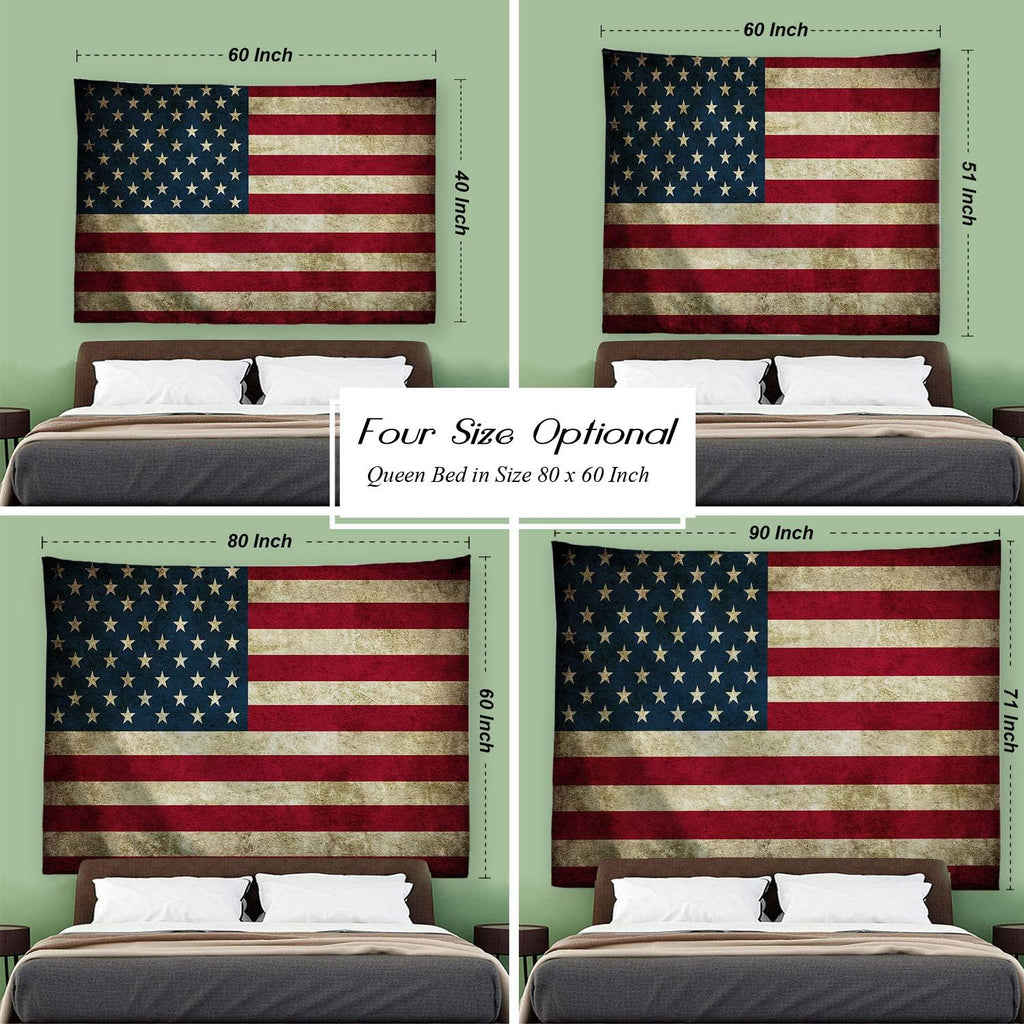 American Flag Wall Hanging Vintage Retro Stars and Stripes Tapestry for Dorm Bedroom Living Room College 60" L X 40" W, USA Flag