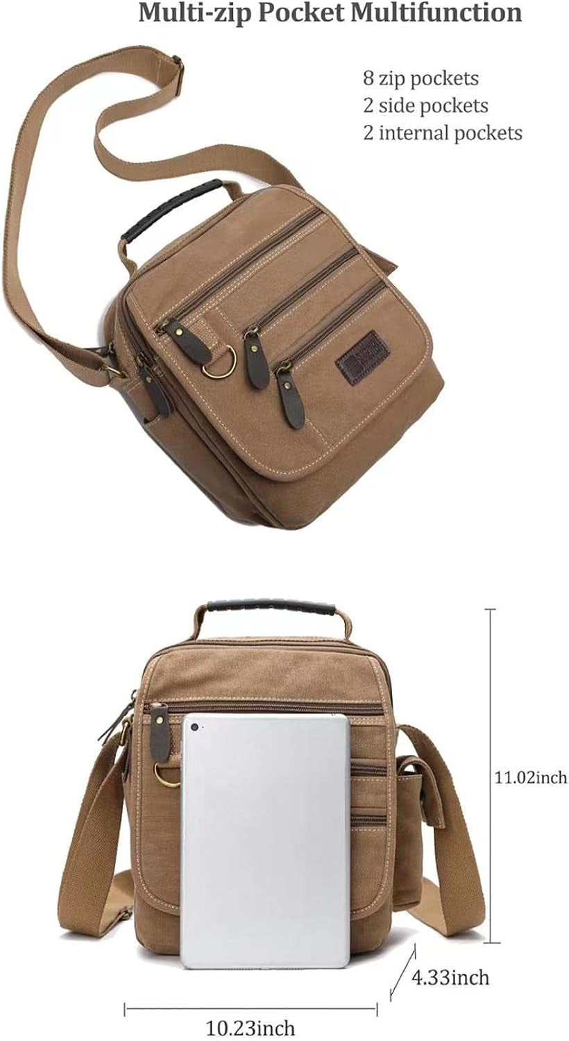 Mens Bag Canvas Shoulder Bag Small Messenger Crossbody Bag Work Bag Vintage Multi-Function