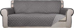 Reversible Quilted Sofa Cover, Water Resistant Slipcover Furniture Protector, Washable Couch Cover with Non Slip and Elastic Straps for Kids, Dogs, Pets (Sofa, Gray/Light Gray)