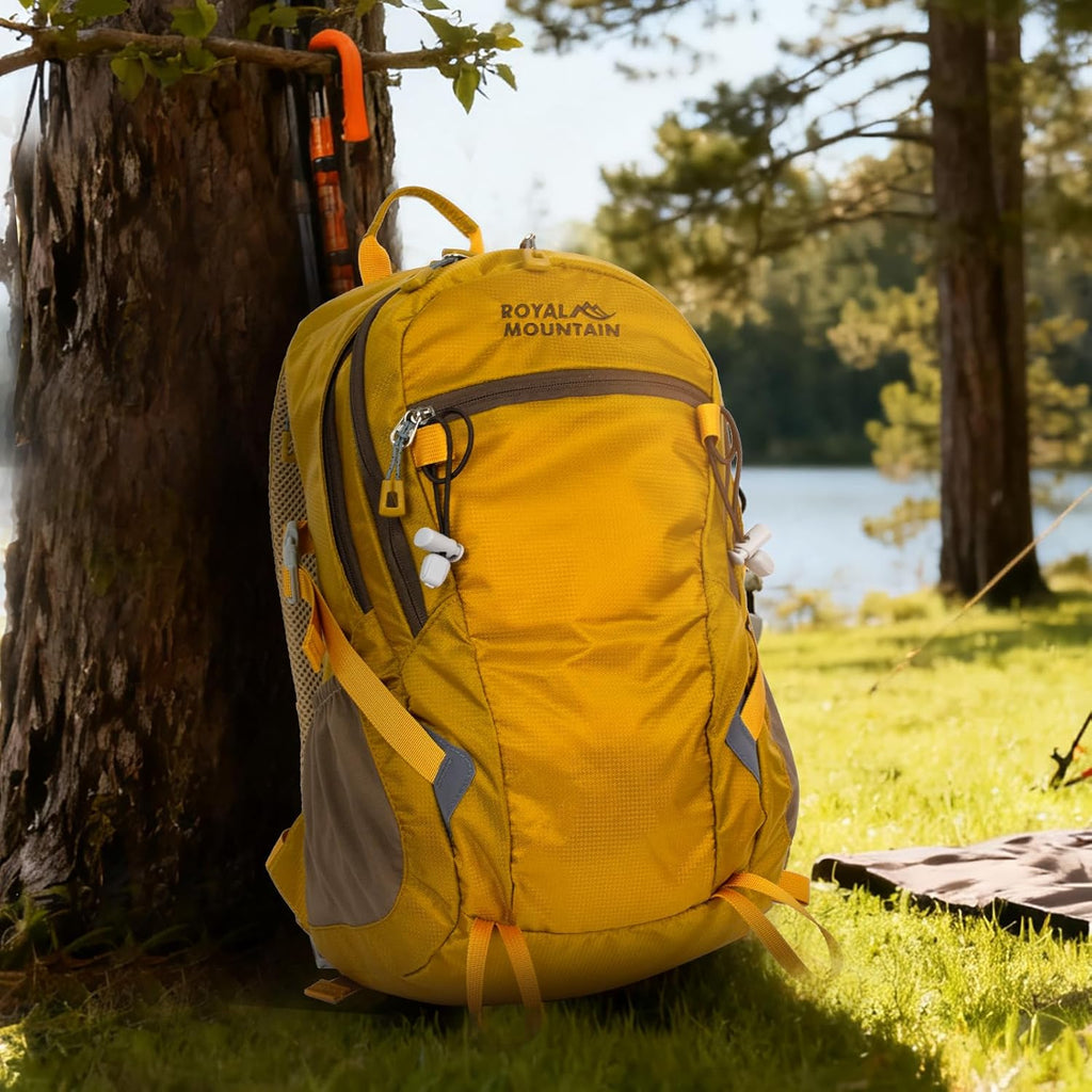 Small Hiking Backpack with Rain-Cover, 20L Travel Backpacks for Women Men, Camping Daypack Backpacks Lightweight, Durable Hiking Backpack Fit for Camping, Daily Commuting, Short Trips (Yellow)