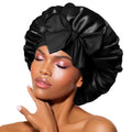 Double Layer Silk Bonnet for Sleeping for Women Satin Lined Bonnet Night Cap for Curly Hair with Tie Band,Black