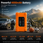 140 PSI Portable Tire Inflator for Cars, Motorcycles, Bikes & Balls | Portable Air Pump with Digital Pressure Gauge, Auto Shut-Off, Bright LED Light & Rechargeable Battery