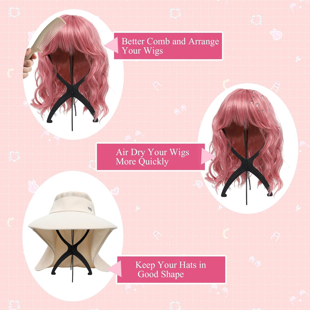 Portable Wig Stand Holder for Multiple Wigs, Black 2 Pack | Stable Tripod Design for Wig Styling, Drying, and Storage. Fits Multiple Wigs Securely