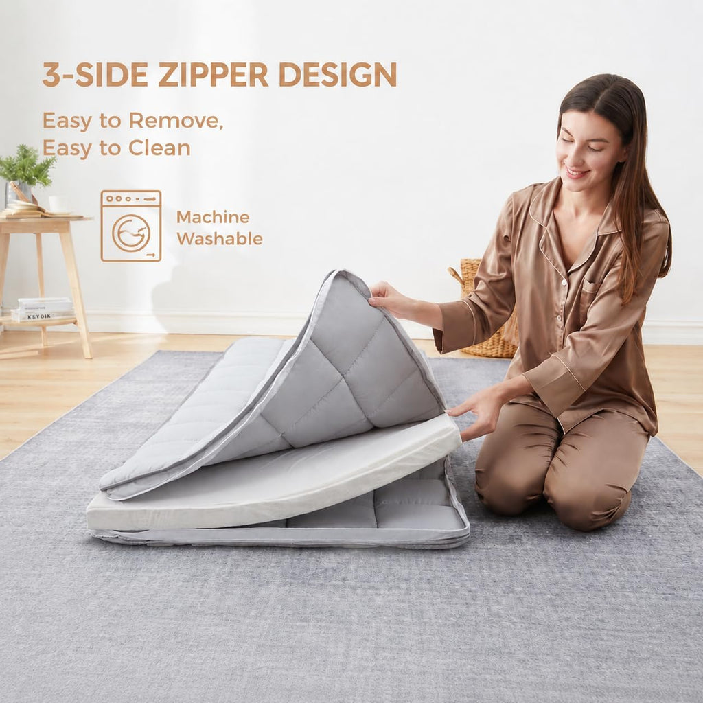 4Inch Cot Mattress Topper,Gel Memory Foam,Machine Washable Thickened Pillow Top Cover,Roll up Floors Mat,Portable Folding Sleep Pad,Small Single (72 X 24“)