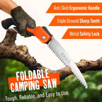 Folding Camping Saw 11 Inch - Heavy Duty Pruning Saw with Triple-Cut SK5 Blade, 7 TPI Razor Teeth for Tree Trimming, Wood Cutting, Camping, Bushcraft, and Gardening