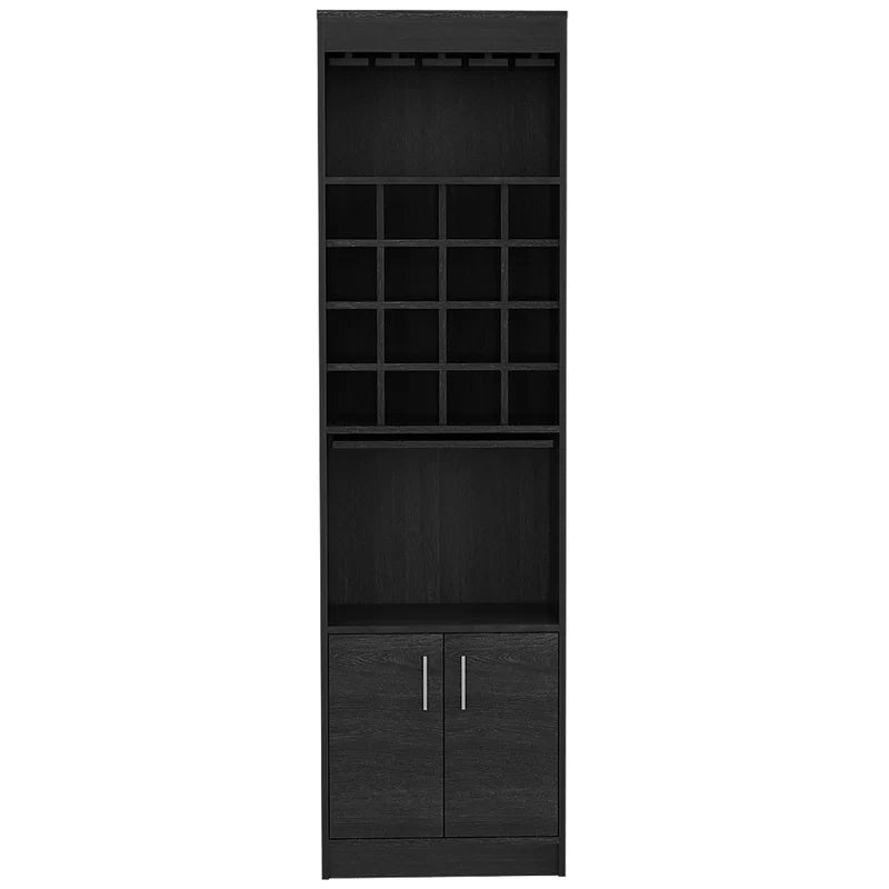 Kava 71" Tall Bar Cabinet with 16 Cubbies, Shelf, Concealable Tray and Double Door