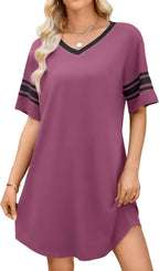 Women'S Sleep Shirt Short Sleeve Nightgown Loose Fit Breathable | Crew Neck, Soft Polyester Blend Sleepwear, Solid Colors Floral Prints, Pajama Dress, Loungewear, House Casual Daily Wear