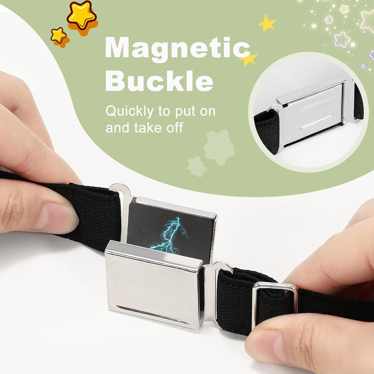 2 Pack Kids Adjustable Magnetic Belt Boys Girls Elastic Belt with Easy Magnetic Buckle