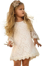 Flower Girl Dress, Lace Dress 3/4 Sleeve Dress